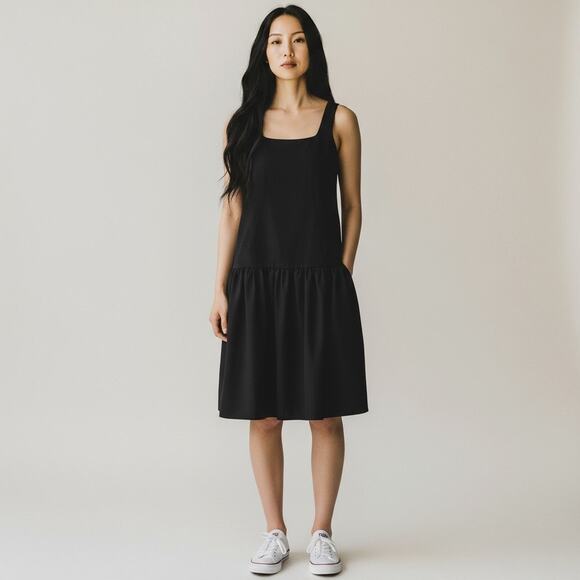 Rare London Women's Size 8 Black Sleeveless Drop Waist Back Zip Lined Dress - Picture 1 of 10